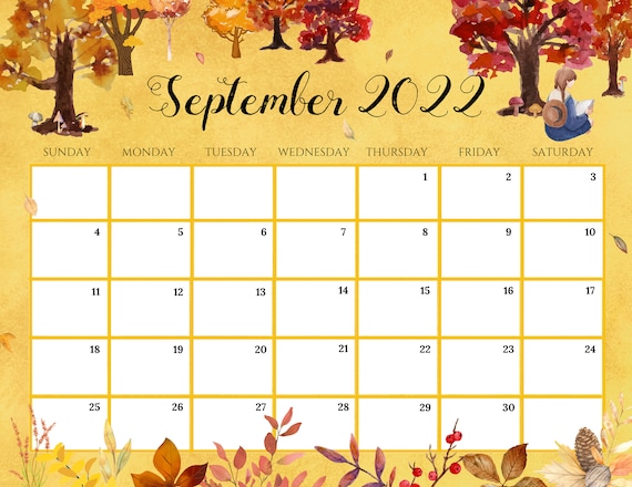 editable september 2022 calendar beautiful fall with red etsy