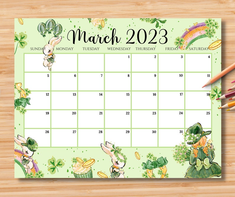 EDITABLE March 2023 Calendar Happy St.patrick's Day With Etsy