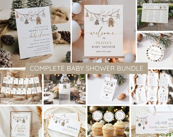Merry Little Baby Shower Bundle, Christmas Baby Shower Invitation & Games, Winter Holiday Baby Shower Decor, Gender Neutral, Editable Canva