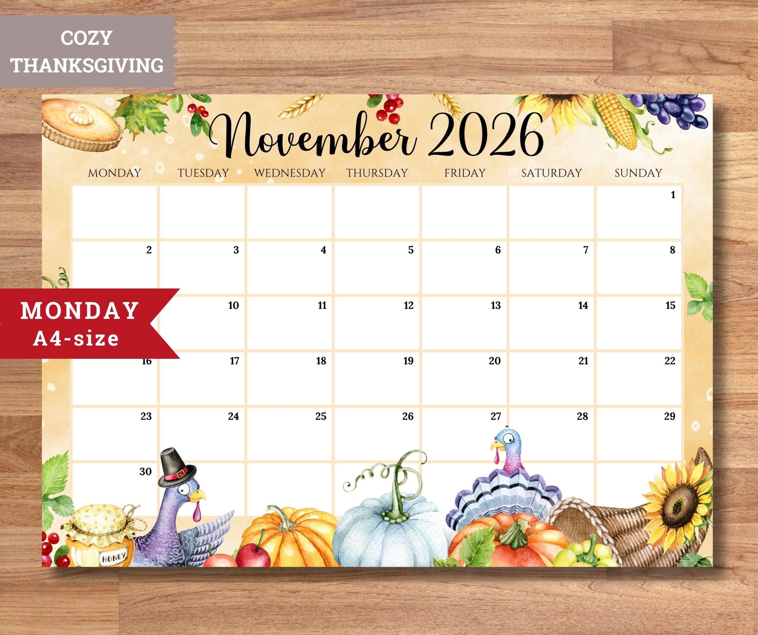 Editable 2026 Calendar A4, Monday Start Monthly Planner PDF, Printable ...
