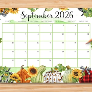 Calendario editable de septiembre de 2026 / Planificador mensual imprimible en PDF / Organizador para la escuela, el trabajo, la oficina y el hogar / Descarga instantánea