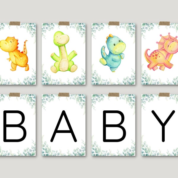 EDITABLE Dinosaur Baby Shower Banner Decorations, Dinosaur Gender Neutral Custom Banner, Name Banner Party Decor Garland. Digital Download