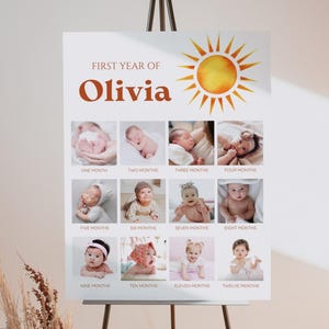 First Trip Around The Sun Birthday Photo Poster, Sun Birthday Poster Template, Sunshine 1st Birthday Picture Photo Board, EDITABLE Printable