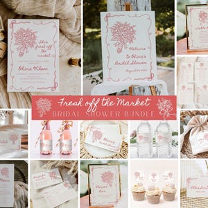 Fresh Off The Market Bridal Invitation Bundle, Farmer&#39;s Market Bridal Shower Invite Set, She&#39;s Off The Market, Editable Templates, Canva