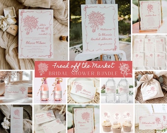 Fresh Off The Market Bridal Invitation Bundle, Farmer's Market Bridal Shower Invite Set, She's Off The Market, Editable Templates, Canva