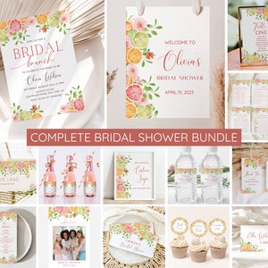 Citrus Brautdusche Bundle, Main Squeeze Brautdusche Einladung Bundle, Floral Orange Sommer Braut Brunch, bearbeitbar, Instant Download