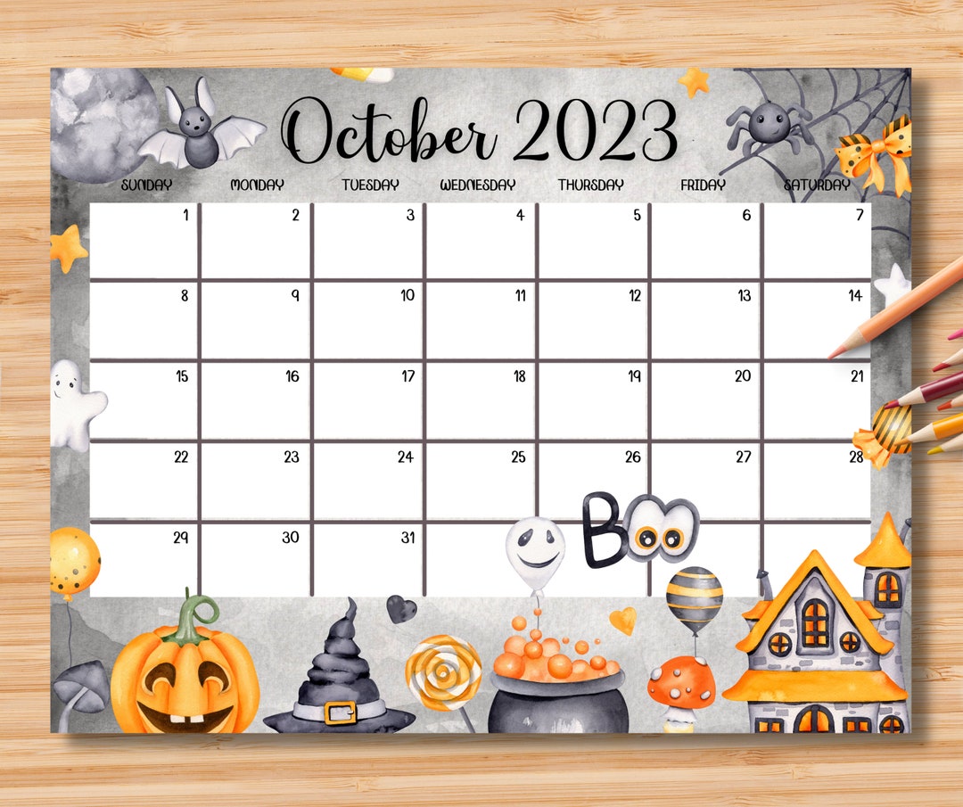 EDITABLE October 2023 Calendar Cute Spooky Halloween 2023 - Etsy UK