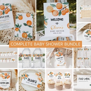 A Little Cutie Is On The Way Baby Shower Bundle, bearbeitbares Gender Neutral Baby Shower Paket, Clementine Set, Citrus Orange Instant Download