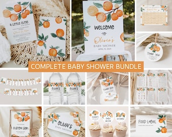 A Little Cutie Is On The Way Baby Shower Bundle, Editable Gender Neutral Baby Shower Package, Clementine Set, Citrus Orange Instant Download