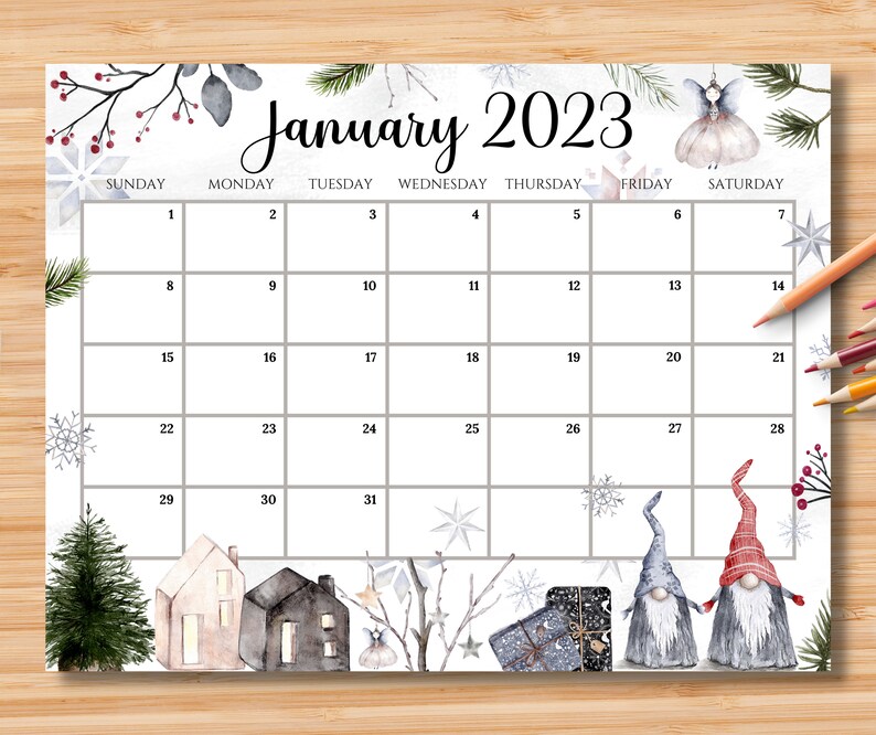 EDITABLE January 2023 Calendar Beautiful Winter with Cute image 1