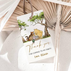 Classic Winnie the Pooh Baby Shower Favor Tag, Vintage Pooh Bear Gift Tag, Gender Neutral Thank You Tag, Editable Template, Printable