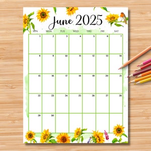 EDITABLE June 2025 Calendar (vertical / Portrait), Summer Planner With ...