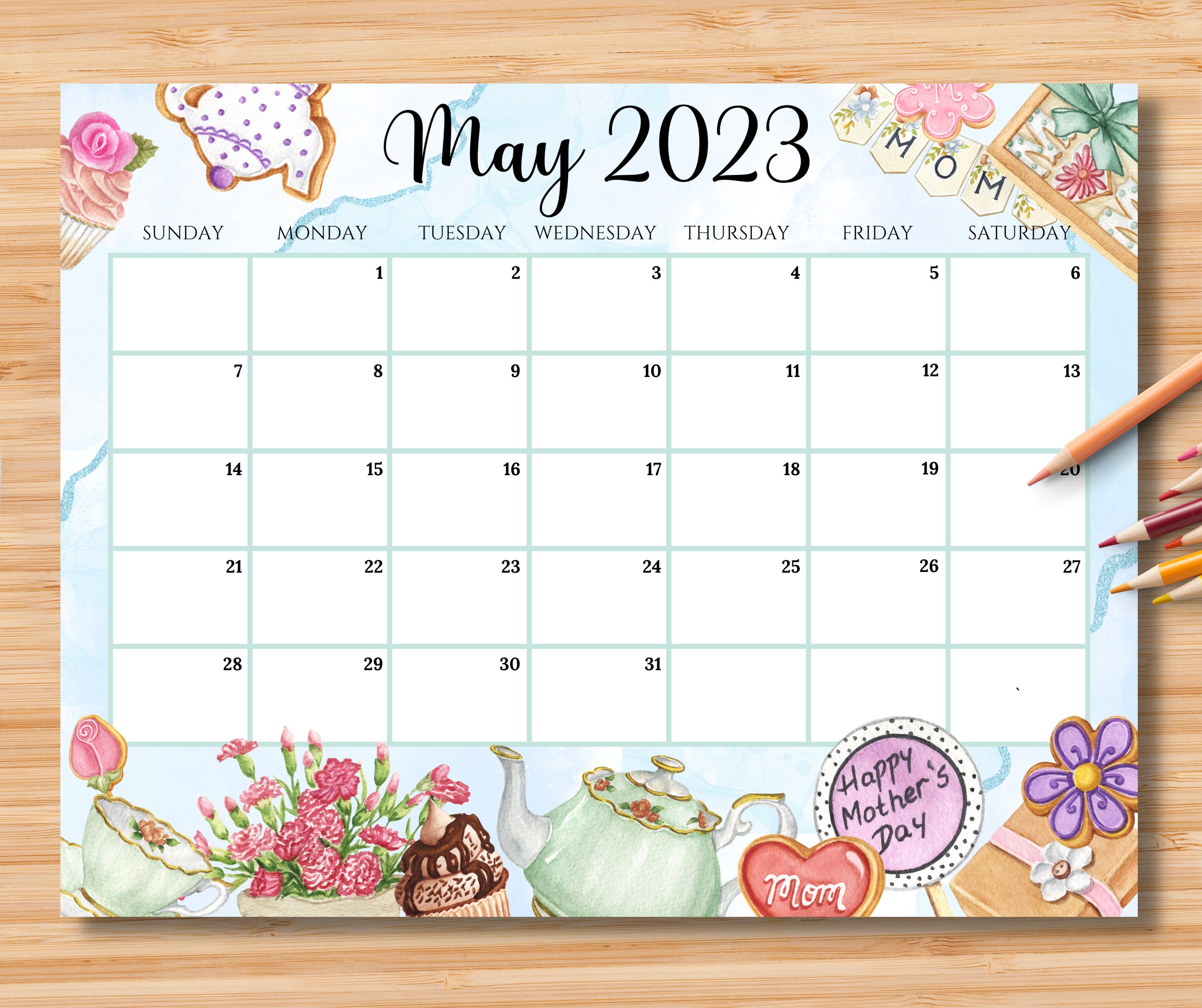EDITABLE May 2023 Calendar Happy Mother's Day Planner Etsy UK