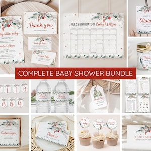 Merry Little Baby Shower Invitation Bundle, Christmas Baby Shower Bundle, Holiday Baby Shower Decor, Winter Baby Shower Invites, Printable