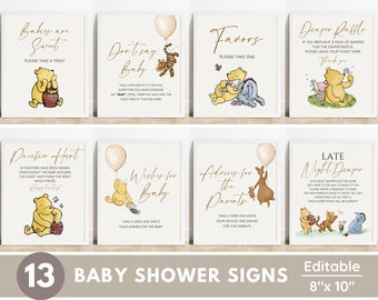 Vintage Winnie the Pooh Baby Shower Signs, Printable Decor (Digital Download)