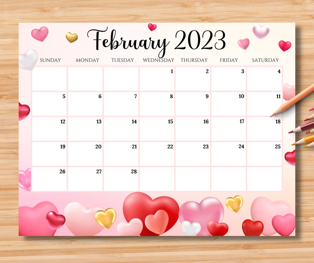 Buy EDITABLE February 2023 Calendar Happy Valentine With Sweet Online