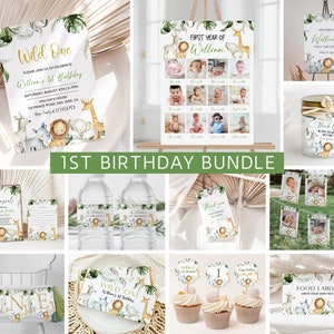 Wild One 1st Birthday Bundle, Safari Wild One Birthday Bundle, Wild One Invitation Bundle, Instant Download, Birthday Boy Milestone Welcome