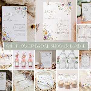 Wildflower Bridal Shower Invitation Bundle, Love Is In Bloom Bridal Shower Invite Template, Editable Floral Wedding Shower, Digital Download