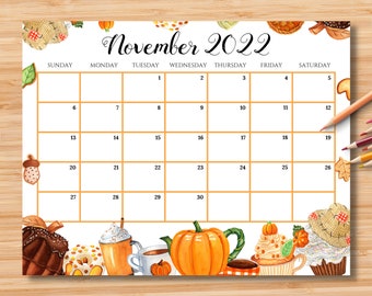 editable november 2022 calendar happy thanksgiving planner w etsy