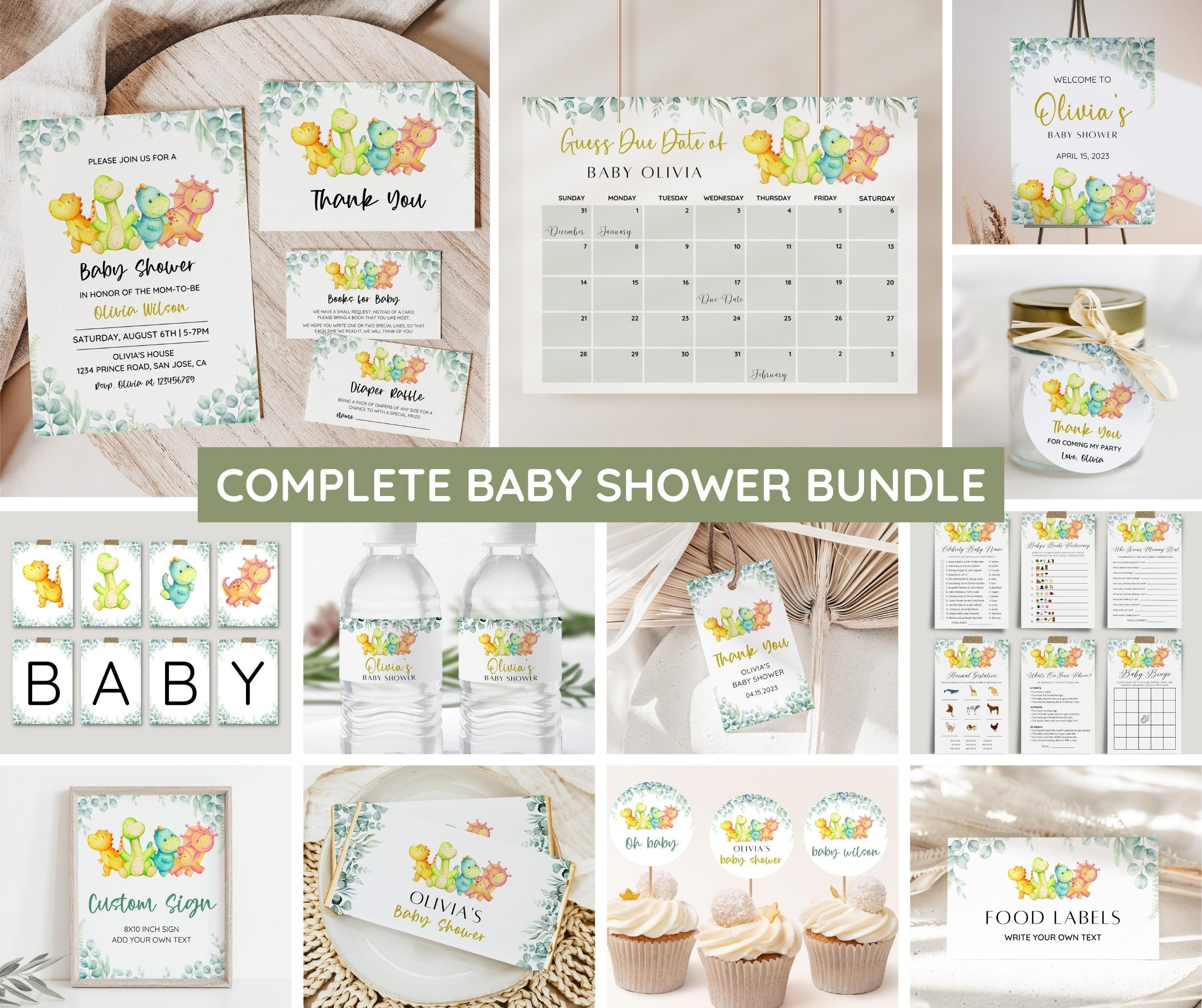 Dinosaur Baby Shower Bundle, Dinosaur Baby Shower, Dinosaur Baby Shower Invitation, Dinosaur Baby Shower Games, Editable, Instant Download