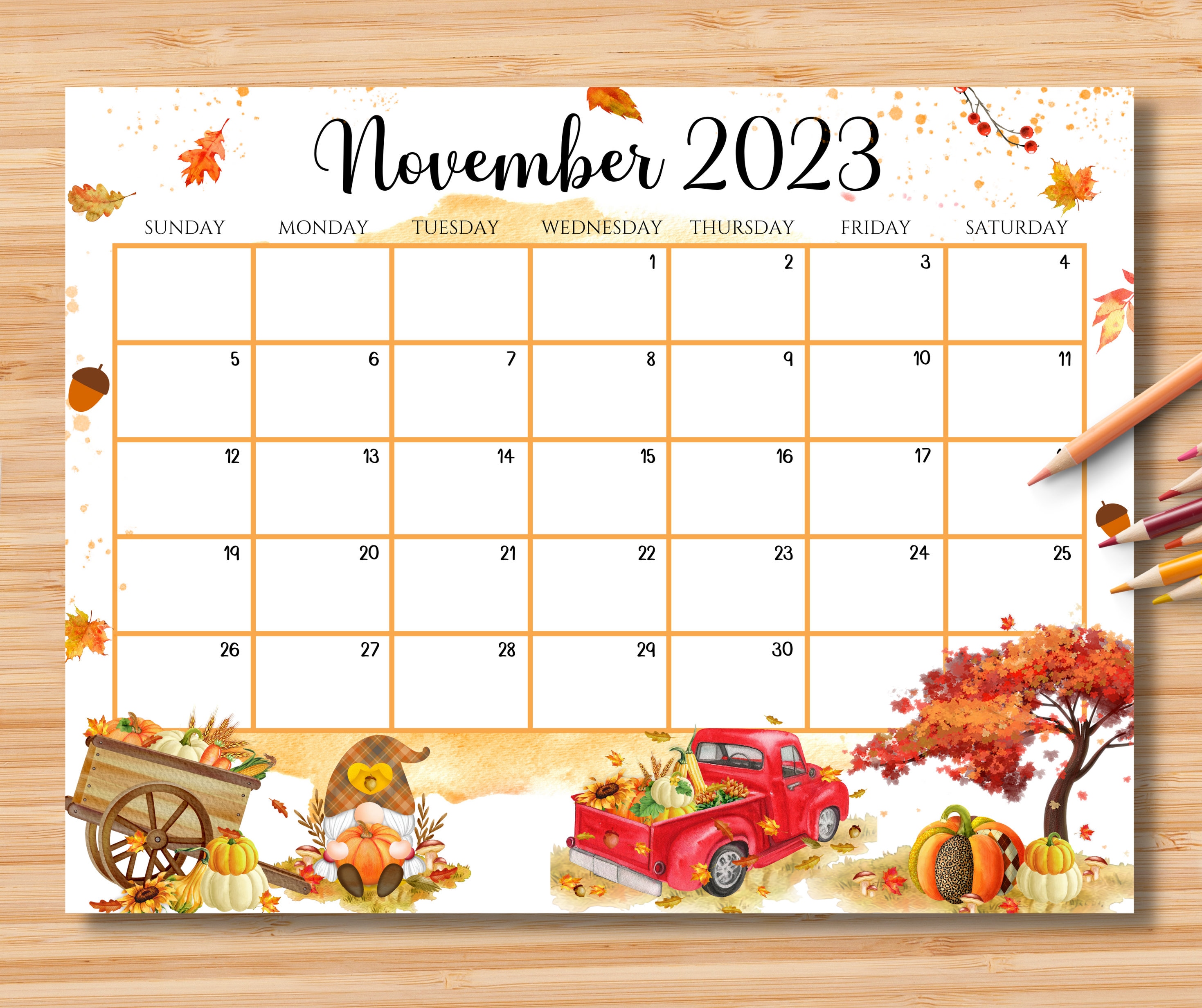 EDITABLE November 2023 Calendar Beautiful Fall Autumn W/ Etsy Australia