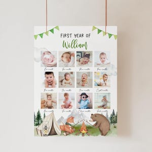 Affiche photo de premier anniversaire Un campeur heureux, panneau d'image d'anniversaire de camping, panneau d'étape important pour la fête des campeurs du 1er anniversaire, modifiable imprimable