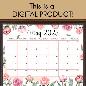 Editable May 2025 Calendar, Hello Spring With Beautiful Peonies, Mother ...