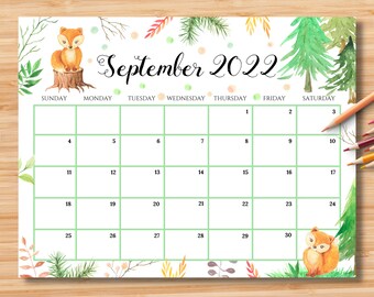 editable september 2022 calendar beautiful fall in forest etsy