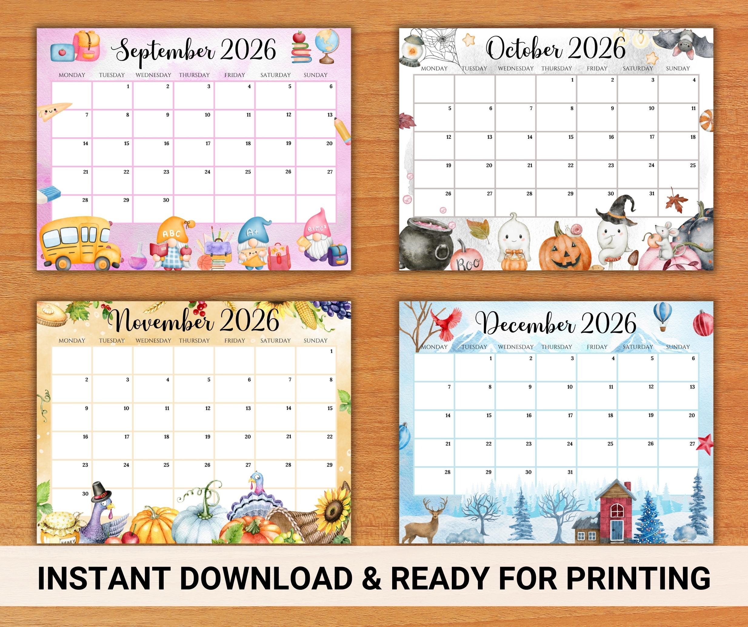 Editable 2026 Monthly Calendar (monday Starts), Cute Printable Planner ...