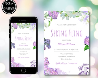 Editable Spring Fling Flyer, Fundraiser Event Poster, Spring Festival Invite, Spring Party Text Message Invite, PTA PTO, Instant Download