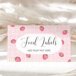 Berry First Birthday Place Card, Strawberry 1st Birthday Girl Food Tag, Buffet Tent Card, Food Label, Table Name Card, EDITABLE, Printable