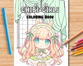 32 Printable Chibi Girls Coloring Pages for Kids Teens Adults, Kawaii Anime Coloring Book, Cute Coloring Book for Stress Relief & Relaxation