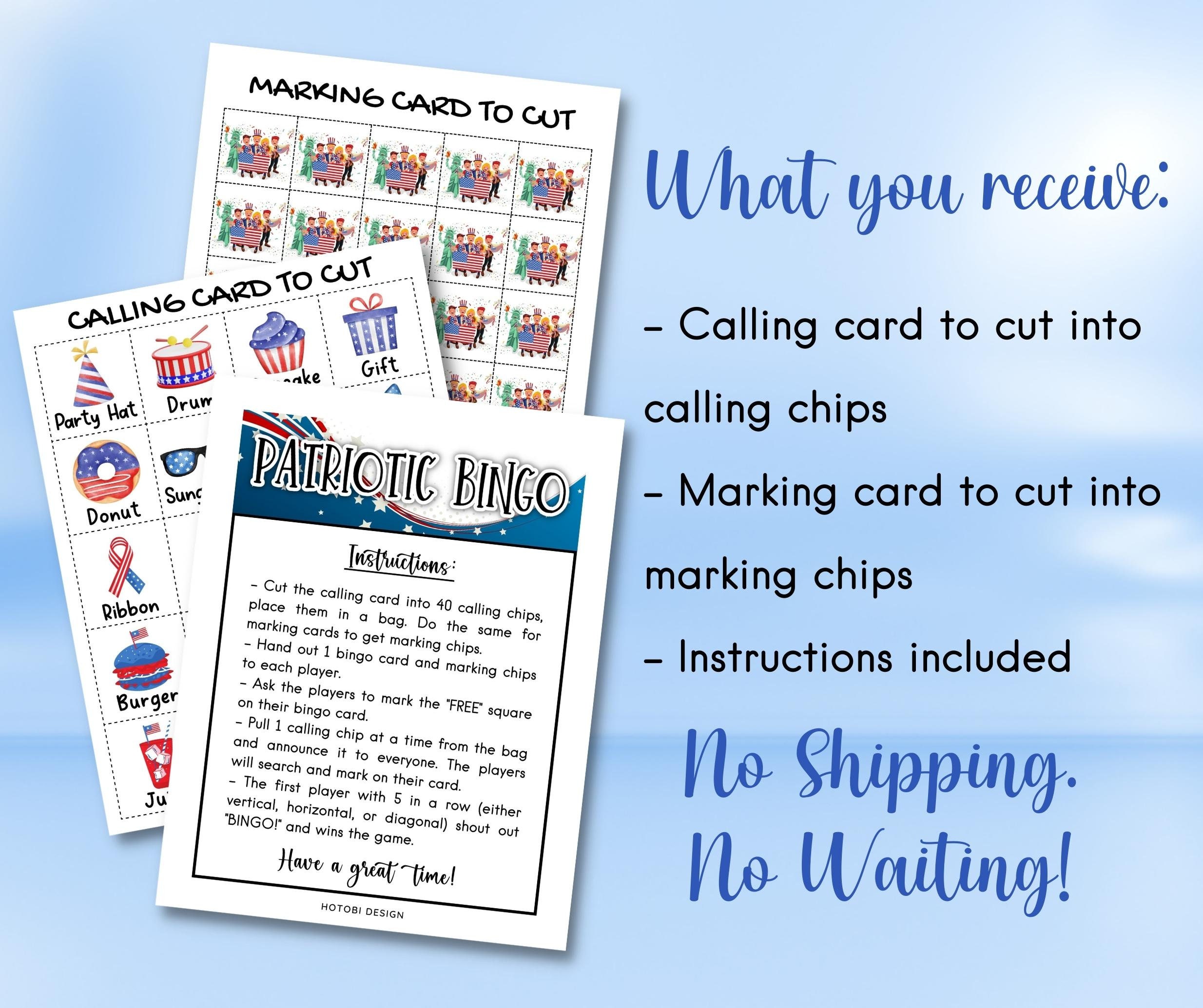 50 Patriotic Bingo Game Cards, 4th of July Bingo, Independence Day ...