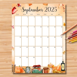 EDITABLE September 2025 Calendar (Vertical/Portrait), Cozy Fall Autumn Planner, Monthly Schedule for Kids, School, Home, Work & Office