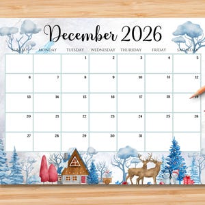 EDITIERBAR Kalender Dezember 2026 | Monatsplaner für Kinder, Schule, Arbeit, Büro & Home Organizer | Druckbare PDF | Sofort Download