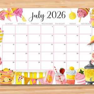 Bewerkbare kalender juli 2026 | Afdrukbare pdf-maandplanner | Opberger voor school, werk, kantoor en thuis | Direct downloaden