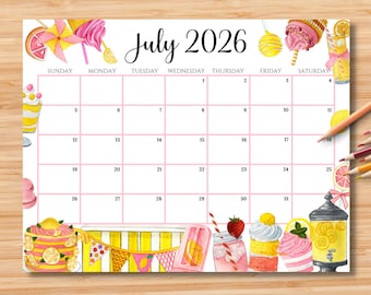 Editable July 2026 Calendar | Monthly Planner Printable PDF | School, Work, Office & Home Organizer | Instant Download