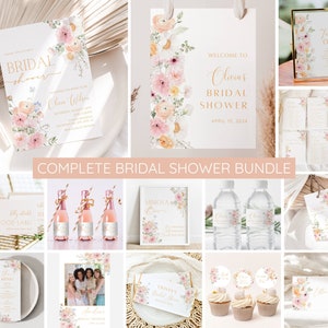 Floral Bridal Shower Invitation Bundle, Love In Bloom Bridal Shower Invite Template, Games bundle, Welcome sign, EDITABLE, Instant Download