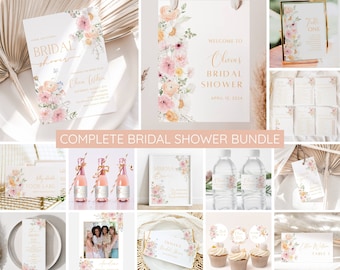 Floral Bridal Shower Invitation Bundle, Love In Bloom Bridal Shower Invite, Games Bundle & Welcome Sign, Editable Canva Template