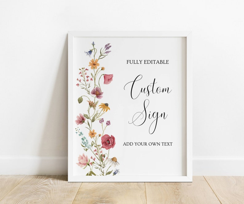 Flowral Sign Wildflower Custom Sign, Colorful Floral Sign, 8x10in Template ...