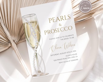 Pearls and Prosecco Bridal Shower Invitation, Minimalist Pearl Champagne Shower Invite Template, Pearls & Prosecco Wedding Shower, EDITABLE