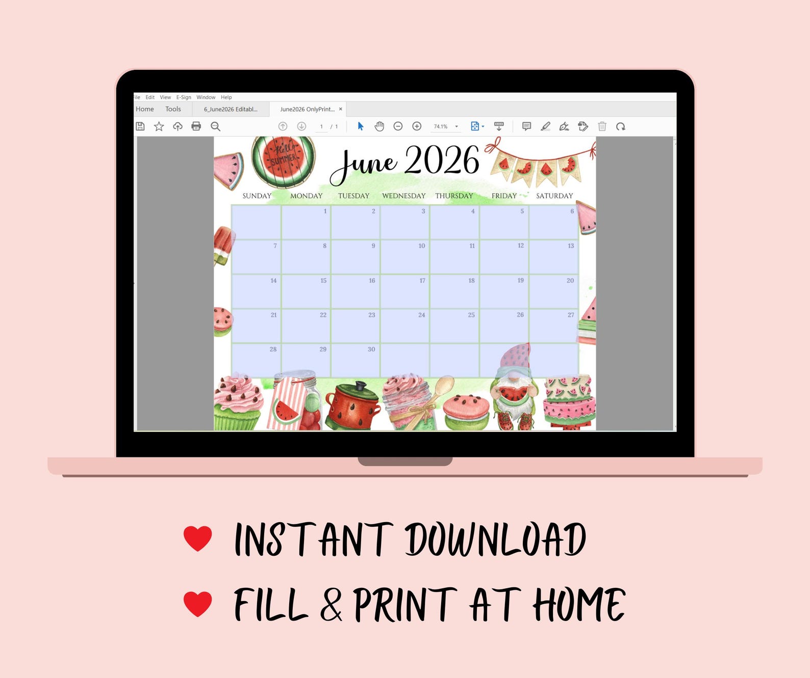 Editable June 2026 Calendar | Monthly Planner Printable PDF | School ...