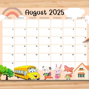 EDITABLE August 2025 Calendar, Back to School Planner, Printable Monthly Calendar for Kids School Home Office Work, Digital Instant Download