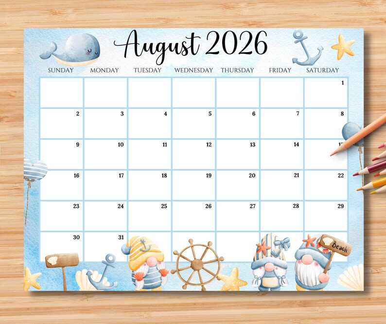 Calendario editable de agosto de 2026 / Planificador mensual imprimible ...