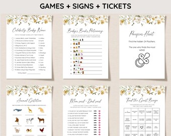 Bee Baby Shower Game Bundle, Wildflower Bee Baby Shower Game Package, Mommy To Bee Baby Shower, Editable Games, Printable, Instant Download