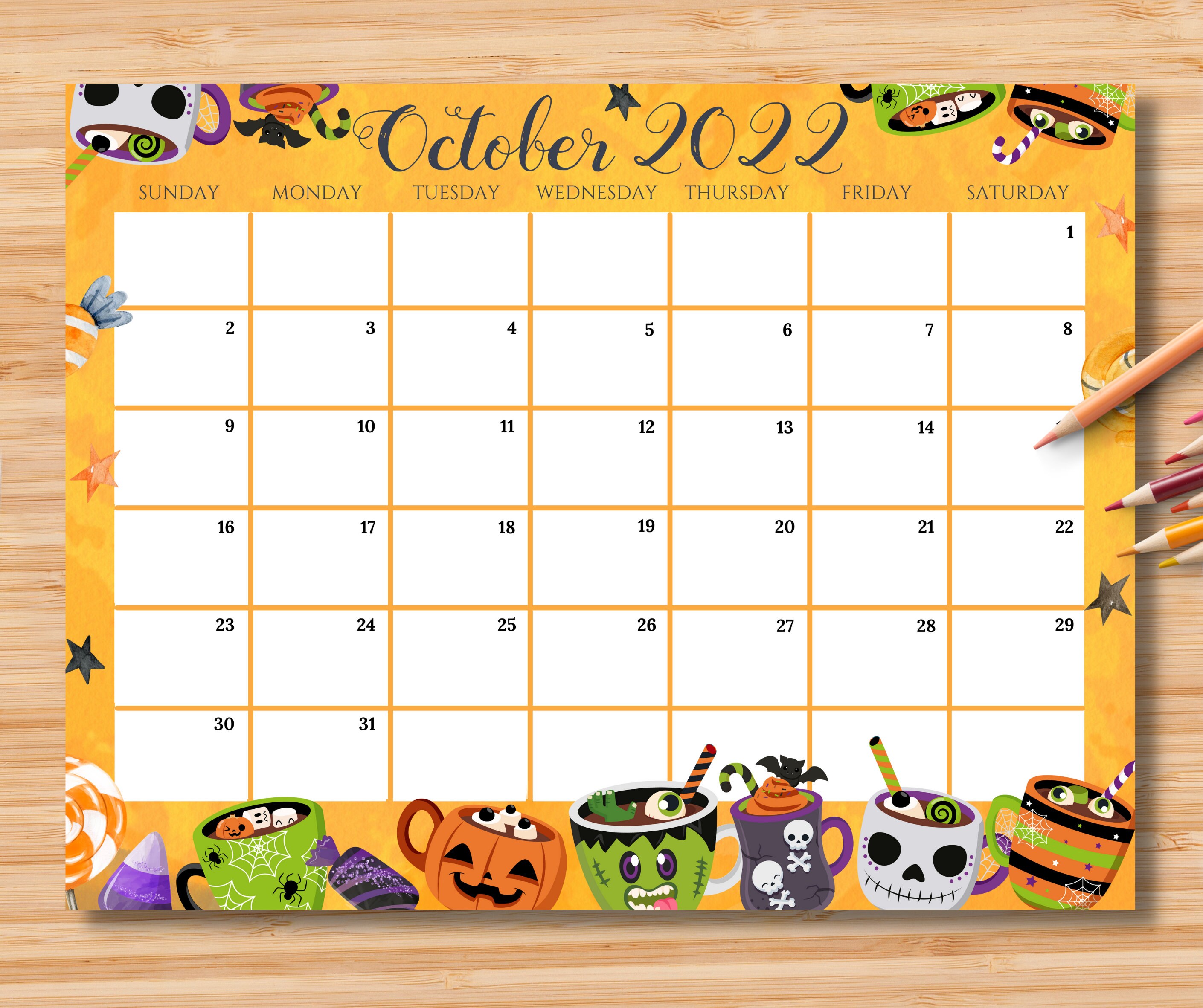 EDITABLE October 2022 Calendar Spooky Halloween Printable Etsy Norway