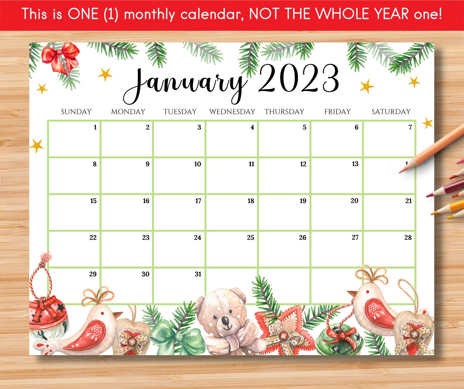 EDITABLE January 2023 Calendar New Year Planner Colorful Etsy Canada