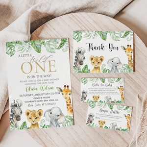 Editable Safari Animal Baby Shower Invitation Set, Jungle Baby Shower Invite Bundle, Gender Neutral Baby, Editable Template Digital Download