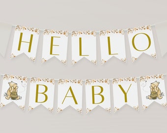 Classic Winnie the Pooh Baby Shower Banner Decoration, Vintage Pooh Bear Gender Neutral Custom Banner, Name Banner Party Decor Garland