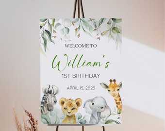 Wild One 1st Birthday Welcome Sign, Wild One Welcome Sign, Baby First Birthday, Safari Animal 1st Birthday Welcome Sign, Boy, Editable